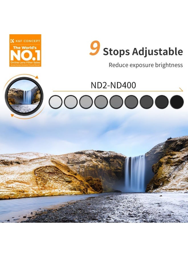 K&F CONCEPT 82mm Variable ND2-ND400 ND Lens Filter (1-9 Stops) for Camera Lens, Adjustable Neutral Density Filter with Microfiber Cleaning Cloth (B-Series) - Image 2